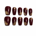 Burgundy Gold Noir Press On Nails