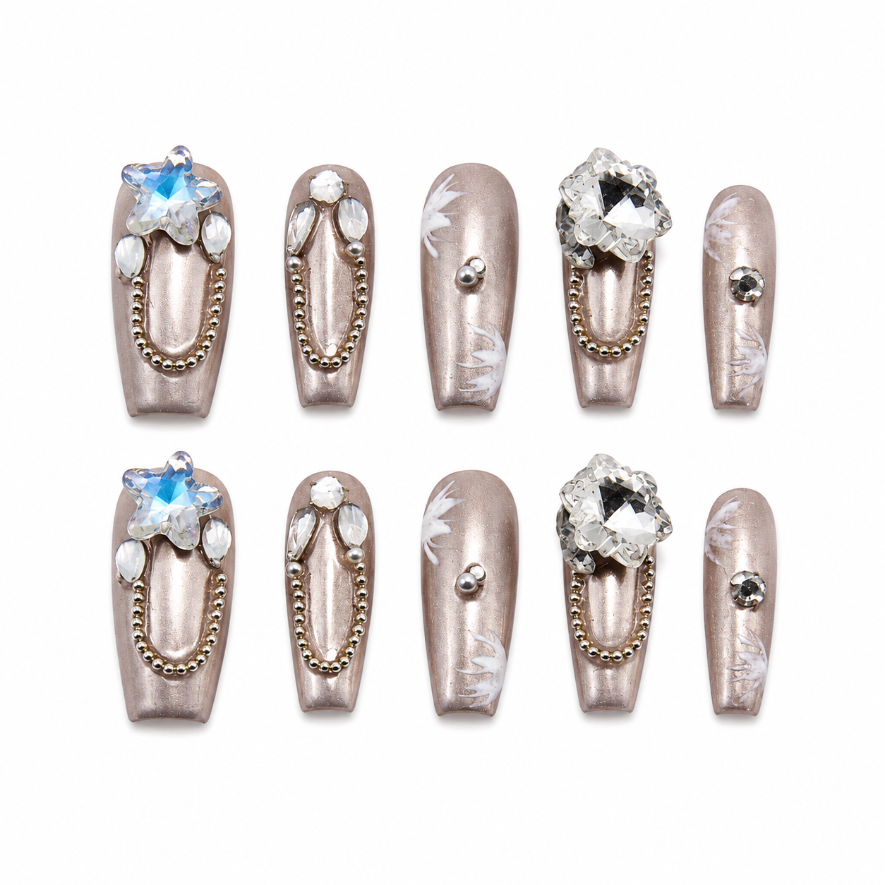 Champagne Crystal Press On Nails