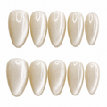 Champagne Pearl Velvet Cat Eye Press On Nails
