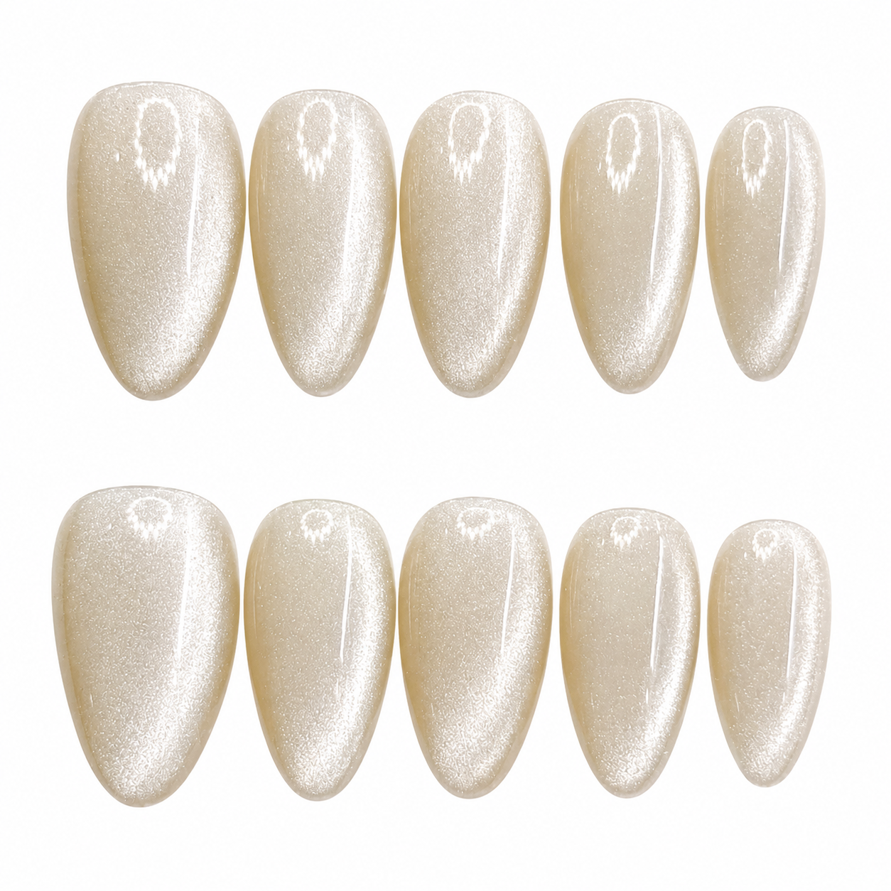 Champagne Pearl Velvet Cat Eye Press On Nails