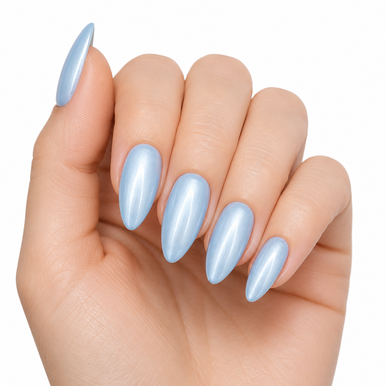 Ice Blue Pearl Chrome Almond Press On Nails