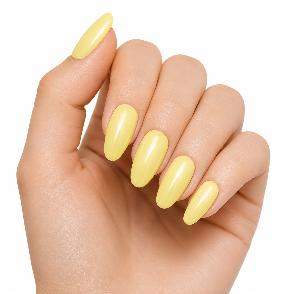 Lemon Pearl Chrome Almond Press-On Nails