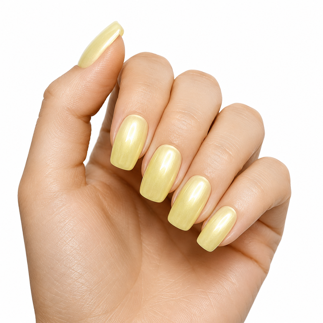 Lemon Pearl Chrome Press-On Nails