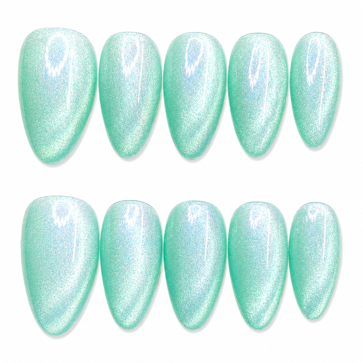 Mint Pearl Cat Eye Press On Nails