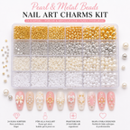 Pearl & Metal Nail Art Beads Kit – 24 Fack med Pärlor & Metallkulor