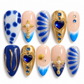 Sapphire Treasure Press On Nails – Handgjorda 3D Naglar