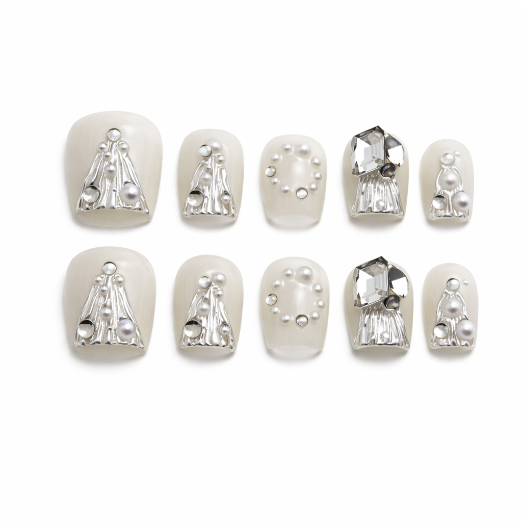 Silver Pearl Royale Press On Nails