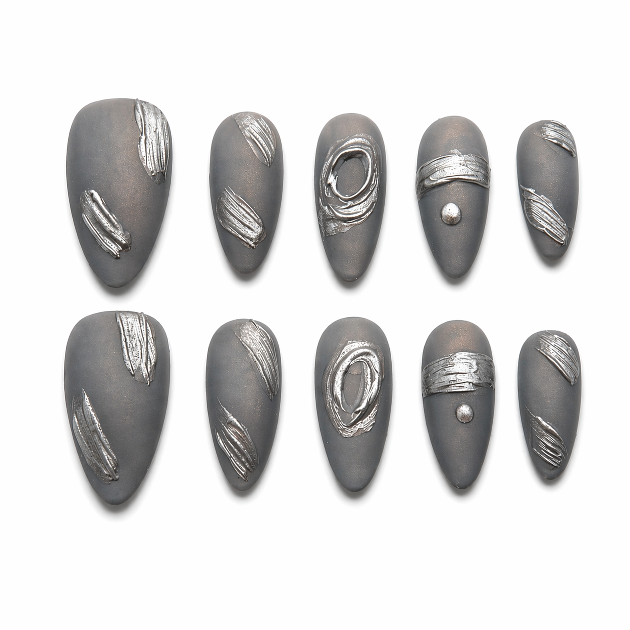 Silver Sculpt – Almond Press On Nails